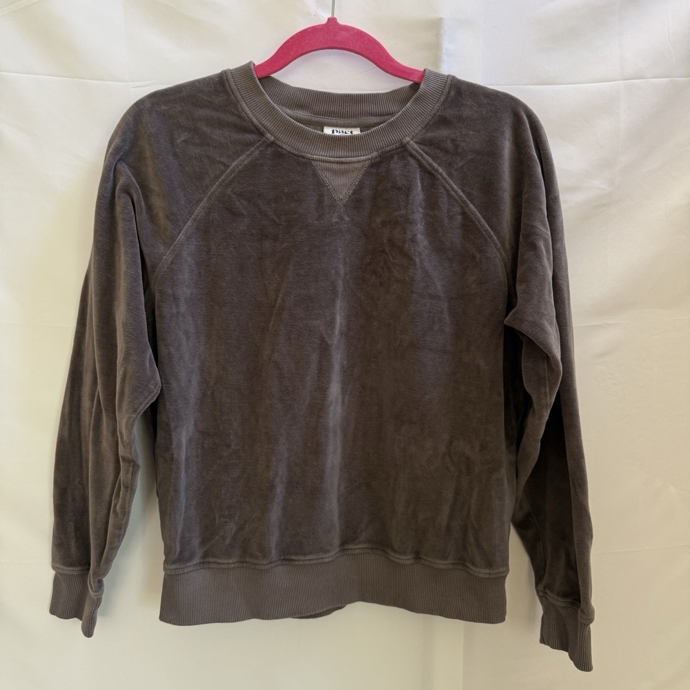 Pact Organic Cotton Velour Sweatshirt Brown Raglan Crewneck Pullover Medium
